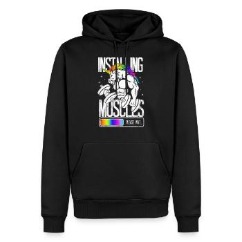 Licorne Installation de Muscles - Sweat à capuche Premium bio Homme - noir - Devant - Nico (187cm)