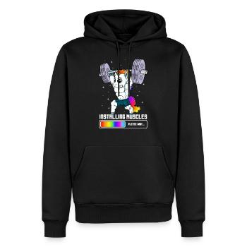 Installing Muscles Unicorn doing Weightlifting - Men’s Premium Organic Hoodie - black - Front - Nico (187cm)
