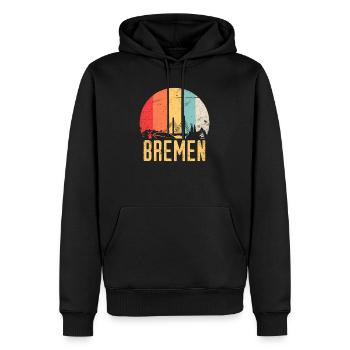 Bremen Skyline Silhouette 80er Retro Vintage - Männer Premium Bio Hoodie - Schwarz - Vorne - Nico (187cm)