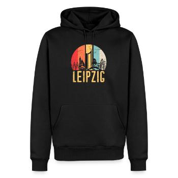 Leipzig Skyline Silhouette 80er Retro Vintage - Männer Premium Bio Hoodie - Schwarz - Vorne - Nico (187cm)