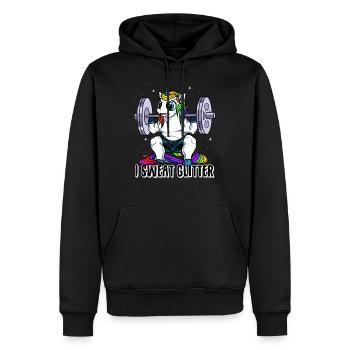 Je sue des paillettes licorne Haltérophilie - Sweat à capuche Premium bio Homme - noir - Devant - Nico (187cm)