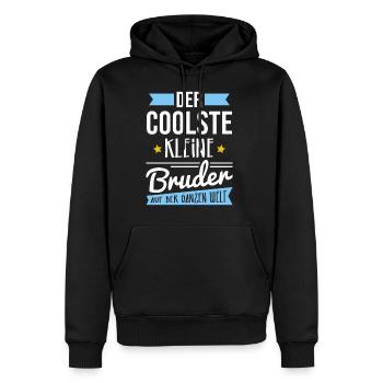 DER COOLSTE KLEINE BRUDER AUF DER GANZEN WELT - Männer Premium Bio Hoodie - Schwarz - Vorne - Nico (187cm)
