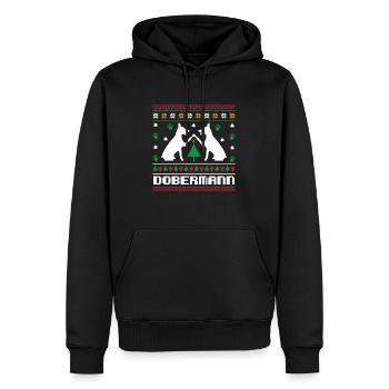 Ugly Christmas Dobermann Weihnachten Strickmuster - Männer Premium Bio Hoodie - Schwarz - Vorne - Nico (187cm)