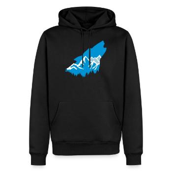 Wolf and mountains - Men’s Premium Organic Hoodie - black - Front - Nico (187cm)