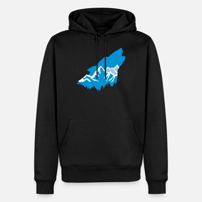 Wolf und Berge - Männer Premium Bio Hoodie - Schwarz