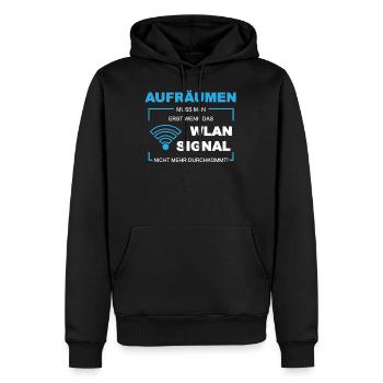 Wlan wifi Signal Aufräumen putzen - Männer Premium Bio Hoodie - Schwarz - Vorne - Nico (187cm)