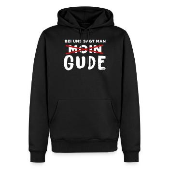 Bei uns sagt man Gude T-Shirt Hessen Frankfurt - Männer Premium Bio Hoodie - Schwarz - Vorne - Nico (187cm)