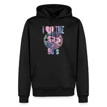 J'adore les années 90 - Sweat à capuche Premium bio Homme - noir - Devant - Nico (187cm)