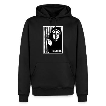 Techno Gabber Rave Elektro Breakbeat Tech-House - Männer Premium Bio Hoodie - Schwarz - Vorne - Nico (187cm)