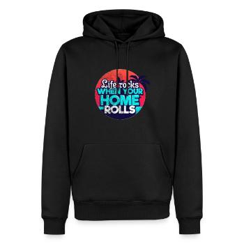 Camping caravane - Sweat à capuche Premium bio Homme - noir - Devant - Nico (187cm)