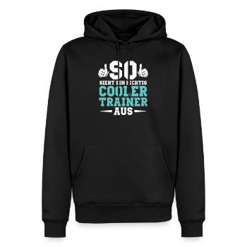 So sieht ein richtig cooler Trainer aus - Männer Premium Bio Hoodie - Schwarz - Vorne - Nico (187cm)