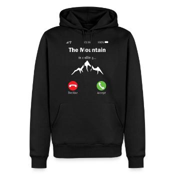 Wandern lustige Sprüche Berg ruft Berge Telefon - Männer Premium Bio Hoodie - Schwarz - Vorne - Nico (187cm)