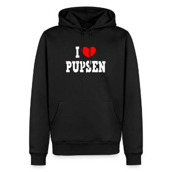 I LOVE PUPSEN - Pups Furz Blähungen - Männer Premium Bio Hoodie - Schwarz - Vorne - Nico (187cm)