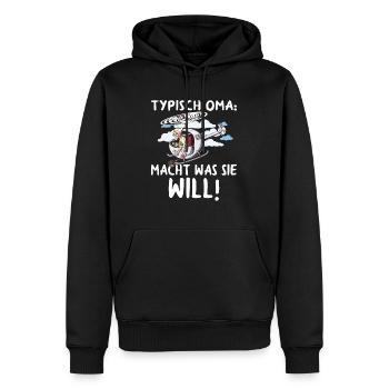 Typisch Oma Teppichklopfer Hubschrauber Aufpassen - Männer Premium Bio Hoodie - Schwarz - Vorne - Nico (187cm)
