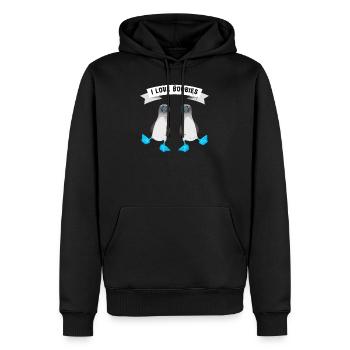 J'adore une paire de fous | oiseaux fous à pattes bleues - Sweat à capuche Premium bio Homme - noir - Devant - Nico (187cm)