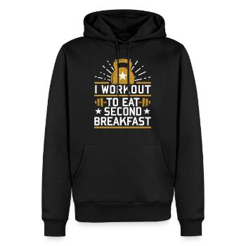 I Workout To Eat Second Breakfast Funny Gym - Men’s Premium Organic Hoodie - black - Front - Nico (187cm)