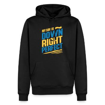 Trisomie 21 du syndrome de Down - Sweat à capuche Premium bio Homme - noir - Devant - Nico (187cm)