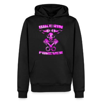 Bikerin forever - Männer Premium Bio Hoodie - Schwarz - Vorne - Nico (187cm)