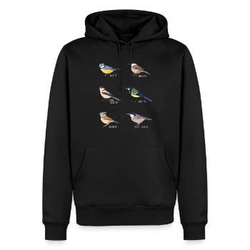 Cadeau d'observation des oiseaux - Mésange bleue, mésange charbonnière - Sweat à capuche Premium bio Homme - noir - Devant - Nico (187cm)