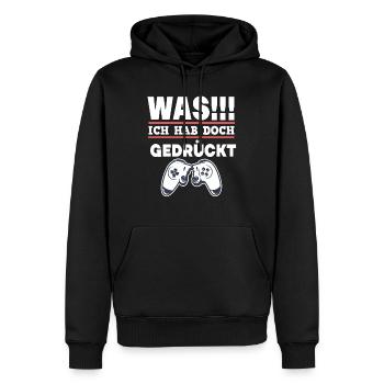 Gamer Zocker Gaming Spruch Ich hab doch gedrückt - Männer Premium Bio Hoodie - Schwarz - Vorne - Nico (187cm)