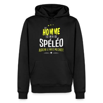 Cet homme est fan de spéléo cadeau humour - Sweat à capuche Premium bio Homme - noir - Devant - Nico (187cm)