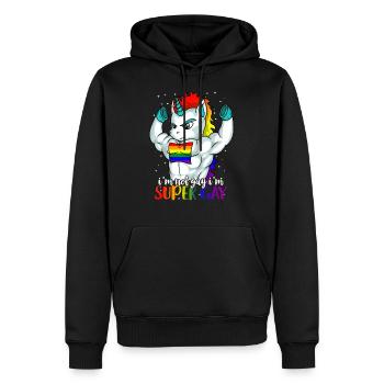 Je ne suis pas gay, je suis super gay licorne lesbienne - Sweat à capuche Premium bio Homme - noir - Devant - Nico (187cm)