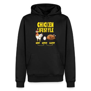Chicken Lifestyle Chicken Life - Men’s Premium Organic Hoodie - black - Front - Nico (187cm)