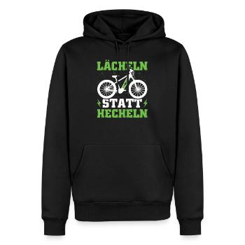 Lächeln statt Hecheln Ebike Geschenkidee - Männer Premium Bio Hoodie - Schwarz - Vorne - Nico (187cm)