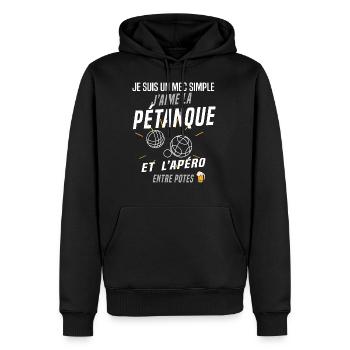 Pétanque et apéro - Sweat à capuche Premium bio Homme - noir - Devant - Nico (187cm)