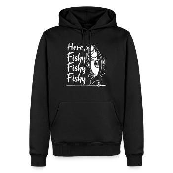 Here Fishy Fishy Fishy Fishermen Humor - Männer Premium Bio Hoodie - Schwarz - Vorne - Nico (187cm)