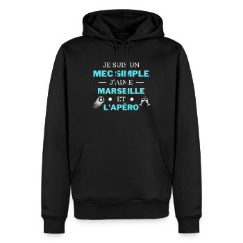 t shirt marseille foot apero humour j'aime - Sweat à capuche Premium bio Homme - noir - Devant - Nico (187cm)