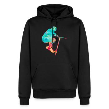 Conception de trottinette acrobatique sportive - Sweat à capuche Premium bio Homme - noir - Devant - Nico (187cm)