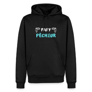 t shirt papy pecheur cadeau noel grand-père peche - Sweat à capuche Premium bio Homme - noir - Devant - Nico (187cm)