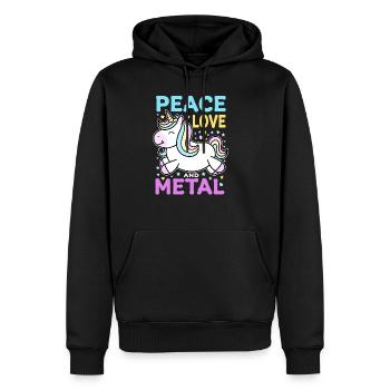 Metal Einhorn - Peace Love and Metal - Männer Premium Bio Hoodie - Schwarz - Vorne - Nico (187cm)