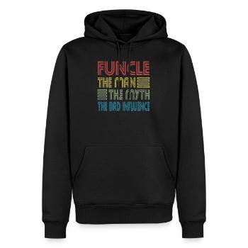 Uncle Funcle Man Myth Bad Influence Godfather - Men’s Premium Organic Hoodie - black - Front - Nico (187cm)