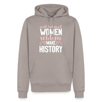 Feminismus Spruch - Männer Premium Bio Hoodie - Taupe - Vorne - Nico (187cm)