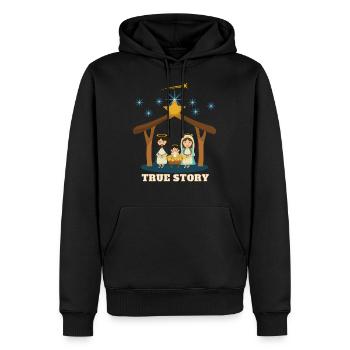 Histoire vraie Joseph Maria Jesus Christmas Night - Sweat à capuche Premium bio Homme - noir - Devant - Nico (187cm)