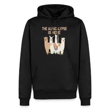 the alpacalypse lama alpaca cute animal fur white - Men’s Premium Organic Hoodie - black - Front - Nico (187cm)