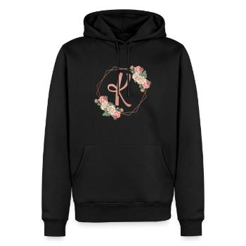 Couronne florale romantique initiale lettre K fleurs - Sweat à capuche Premium bio Homme - noir - Devant - Nico (187cm)