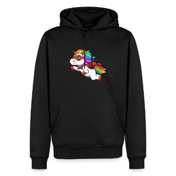Lustiges Einhorn als Held für einen Superheld - Männer Premium Bio Hoodie - Schwarz - Vorne - Nico (187cm)