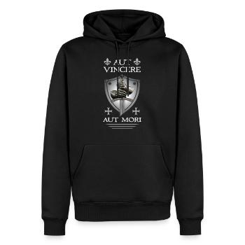 Templerkreuz + Schwert - Männer Premium Bio Hoodie - Schwarz - Vorne - Nico (187cm)
