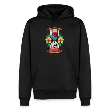 Sanduhr mit Totenschädel und Rose Zeit - Männer Premium Bio Hoodie - Schwarz - Vorne - Nico (187cm)