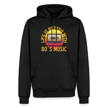 La vie est meilleure avec la musique des années 80 - Sweat à capuche Premium bio Homme - noir - Devant - Nico (187cm)
