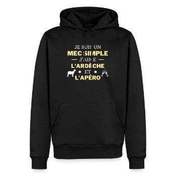 t shirt ardeche apero humour ardechois mec simple - Sweat à capuche Premium bio Homme - noir - Devant - Nico (187cm)