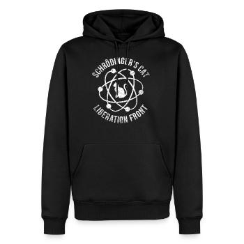 Le chat de Schrödinger - Sweat à capuche Premium bio Homme - noir - Devant - Nico (187cm)
