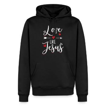 Aime comme Jésus | Christian | Cadeau bible dieu - Sweat à capuche Premium bio Homme - noir - Devant - Nico (187cm)