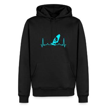 Windsurfing Heartbeat Windsurfer Blue - Men’s Premium Organic Hoodie - black - Front - Nico (187cm)