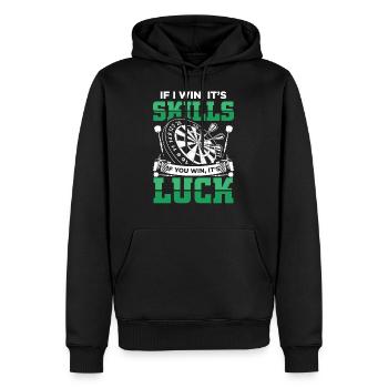 Fléchettes drôles proverbes | Cadeau de joueur de fléchettes - Sweat à capuche Premium bio Homme - noir - Devant - Nico (187cm)