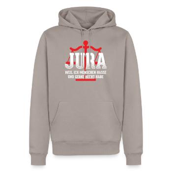 Jura Anwalt - Männer Premium Bio Hoodie - Taupe - Vorne - Nico (187cm)