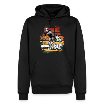 Mountain Biker / MTB Downhill Fahrrad geschenk - Männer Premium Bio Hoodie - Schwarz - Vorne - Nico (187cm)